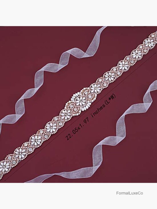 Rhinestone Pearls Wedding Belt Sash Hand Sewn Organza Gown Accessory Plus Size main image 4